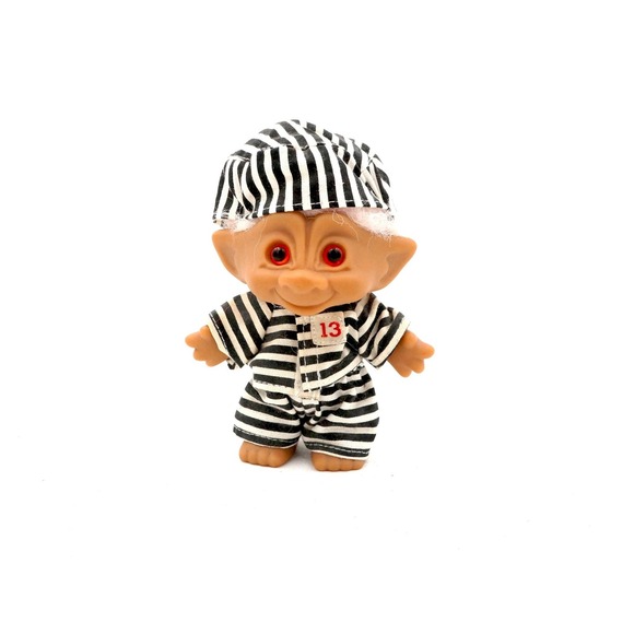 Vintage Troll Doll Prisoner Outfit Number 13 Red Eyes White Hair Collectible Toy - Picture 3 of 7